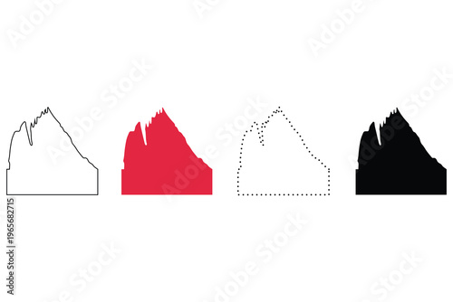 This Maine state map vector illustration features accurate geographic boundaries shown in multiple styles including line outline, dotted border, solid fill, and silhouette design.
