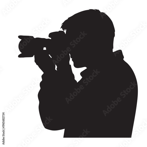 Photographer Profile Silhouette Holding DSLR Camera Ready for Action Shot.