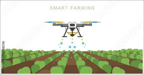 Smart farming drone spraying crops over agricultural field precision agriculture technology vector illustration for modern farm management