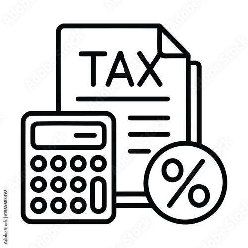tax document with calculator and percentage symbol eps icon showing tax calculation financial accounting and government payment concept simple outline illustration
