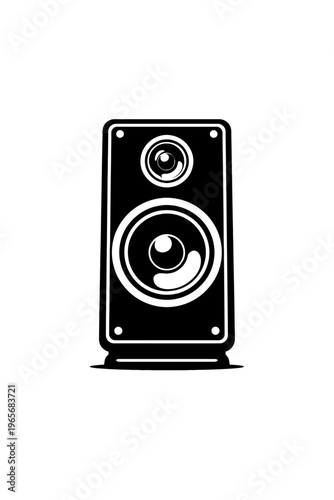 Black and white illustration of a stereo speaker with two woofers on a plain background for music or audio equipment themes