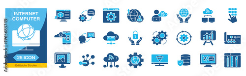 Internet computer web icons In Blue Monochrome.�Editable stroke. Vector illustration