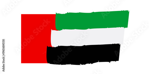 Stylized flag of United Arab Emirates isolated on white background. Footer, header or divider. Cut out wide, panoramic element. Banner for patriotic themes or national event. 3D Illustration