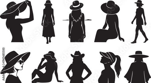 Black silhouette collection of diverse people in various poses and outfits black silhouettes standing