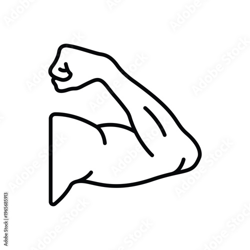Schilderij op canvas Biceps Arm Muscle Line Icon: Strength and Fitness
