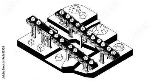 Isometric Illustration of a Complex Conveyor Belt System.