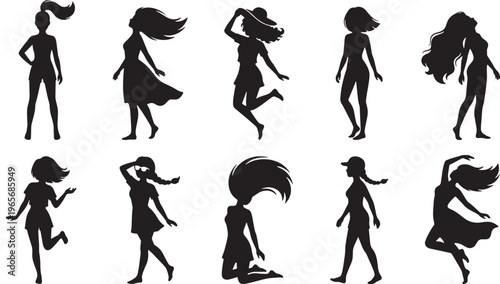 Black silhouette figures walking in various poses and directions black silhouettes walking figures people
