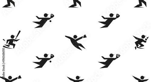 Dynamic black and white pattern showcasing various athletic figures in motion, depicting a seamless design ideal for sports-themed backgrounds, textiles, or promotional materials