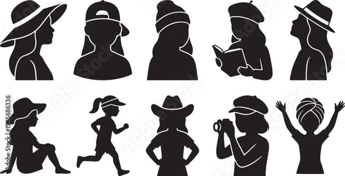 Black silhouette of diverse human activities and professions in various poses black silhouettes human figures