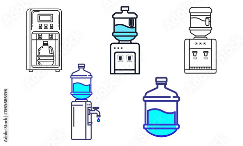 Seamless pattern with water cooler dispensers and plastic bottles.