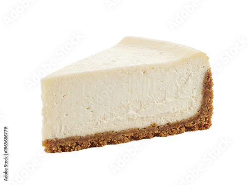 Classic New York cheesecake slice, creamy vanilla cheesecake with golden graham cracker crust, gourmet dessert portion for restaurant menu isolated PNG with Transparent Background