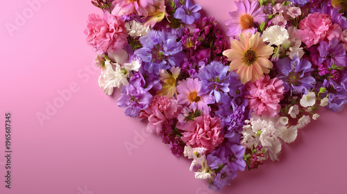 Soft pink background with a floral heart