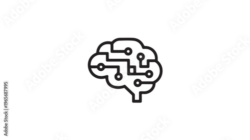 Circuit Brain Icon On White Background For Technology Concepts