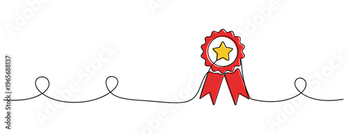 Award rosette ribbon placed on looping line against white. no editable strokes