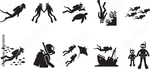 Black silhouette of various animals and human activities in a minimalist style black silhouettes humans