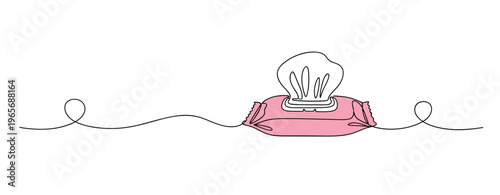 Pack of wet wipes with tissue protruding on white surface. no editable strokes