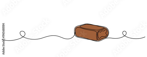 Chocolate bar resting on continuous looped line on white. no editable strokes