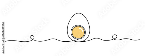 Halved egg showing yolk standing on white line background. no editable strokes