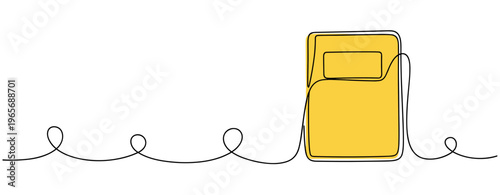 Yellow notebook lying flat on minimal white background with line. no editable strokes