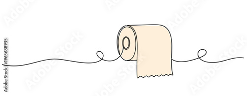 Toilet paper roll unraveling across minimal white background. no editable strokes