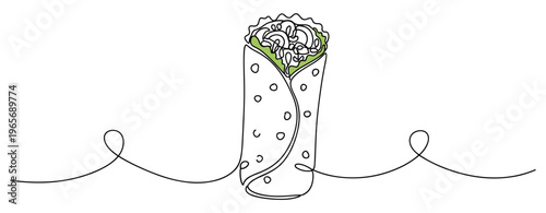Wrapped burrito standing on continuous line illustration. no editable strokes