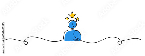 Person with stars indicating achievement on plain background. no editable strokes