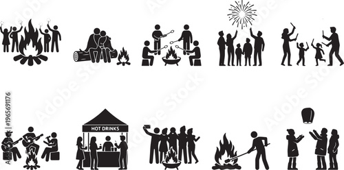 People enjoying outdoor activities and hot drinks in winter setting snow skiing snowboarding