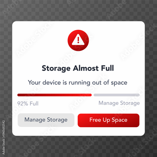 Storage almost full warning. vector illustration