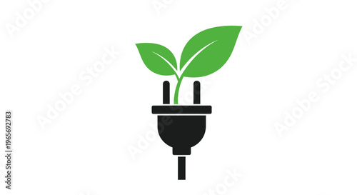 An electrical plug with a green plant growing out of it, symbolizing eco-friendly energy Abstrack background