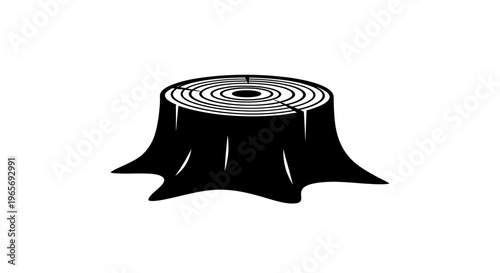 A black and white illustration of a tree stump with visible rings Abstrack background