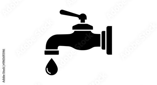 A black silhouette of a dripping faucet on a white background Abstrack background