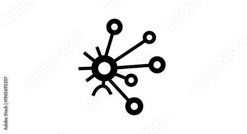 A black and white illustration of a stylized molecular structure or network diagram Abstrack background