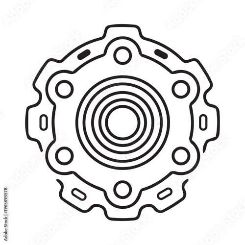 Black and White 5-Lug Wheel Hub and Bearing Assembly Line Art Vector 
