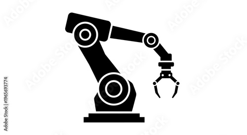 A robotic arm is shown in a simple black and white illustration. Abstrack background