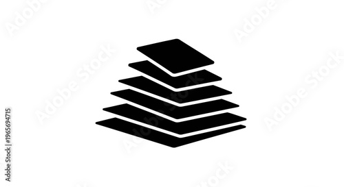 A black and white illustration of stacked rectangular plates on a plain background Abstrack background