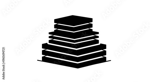 A stack of black boxes in a pyramid shape on a white background Abstrack background