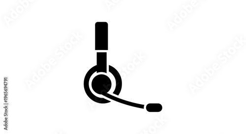 A simple black headset icon on a white background for communication and technology concepts Abstrack background