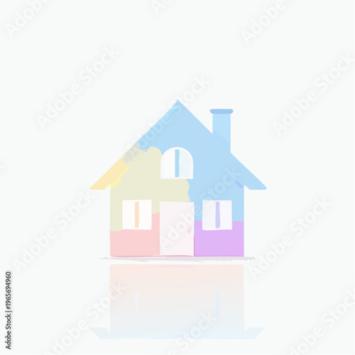 Charming multi-colored house illustration with reflection, representing diverse home architecture and creative design concepts
