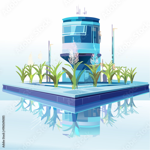 Futuristic hydroponic farm with advanced technology growing crops in water