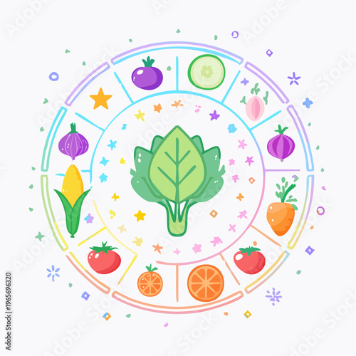 Healthy food circle infographic with fresh fruits and vegetables illustration
