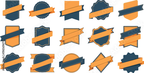 Collection of decorative emblems with ribbons and copy space