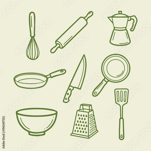 Modern hand-drawn line art icons