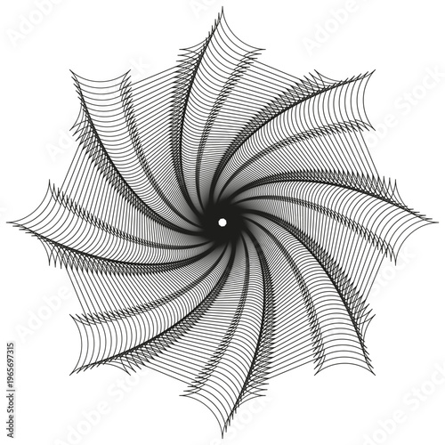 Spiral star set. Black line art. Geometric Vector symbol. Sharp pointy shape. Manual vector only. No autotrace used.