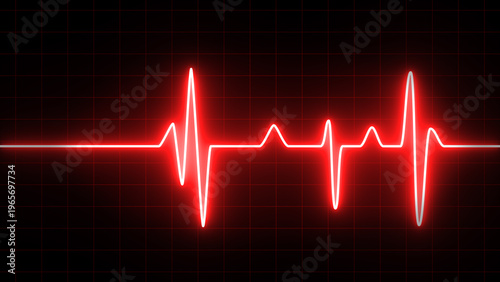 Bild auf Leinwand Red heartbeat ekg line on dark background, medical science technology, heart rat