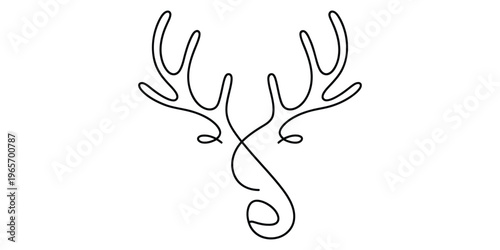 Minimalist continuous line drawing of a majestic deer head with branching antlers and simple form
