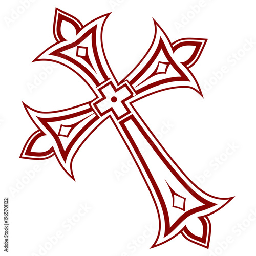 Ornate cross with decorative flourishes and swirling lines, elegant religious symbol of faith and spirituality with intricate pattern