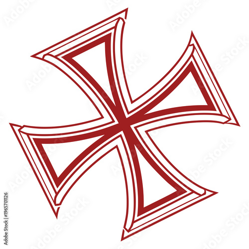 Bold red maltese cross vector with bevelled outline and sharp pointed tips for heraldic emblems military symbols or religious historical illustrations