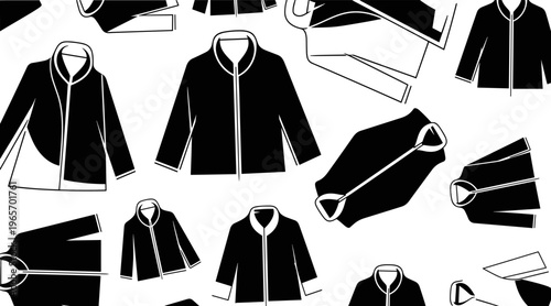 Jacket silhouettes scattered in repeating clothing pattern layout, no seamless