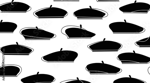 Array of beret hats displayed in repeating pattern layout, no seamless