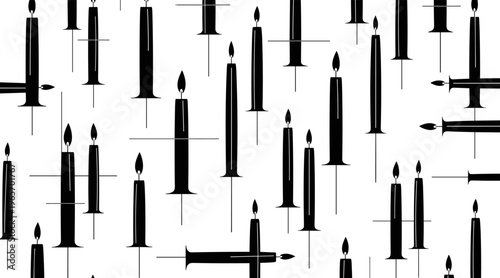 Taper candles burning and standing on white seamless surface, no seamless
